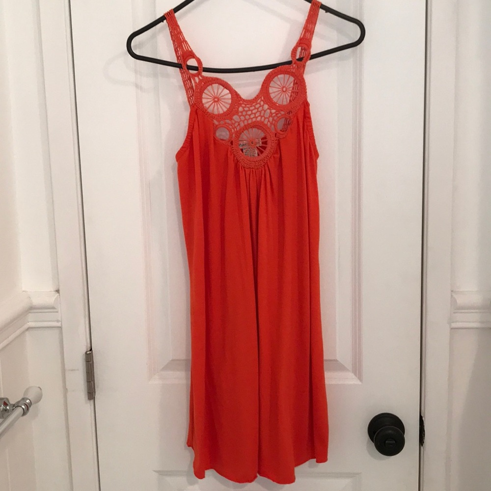 Blood orange summer dress w/ beautiful neckline